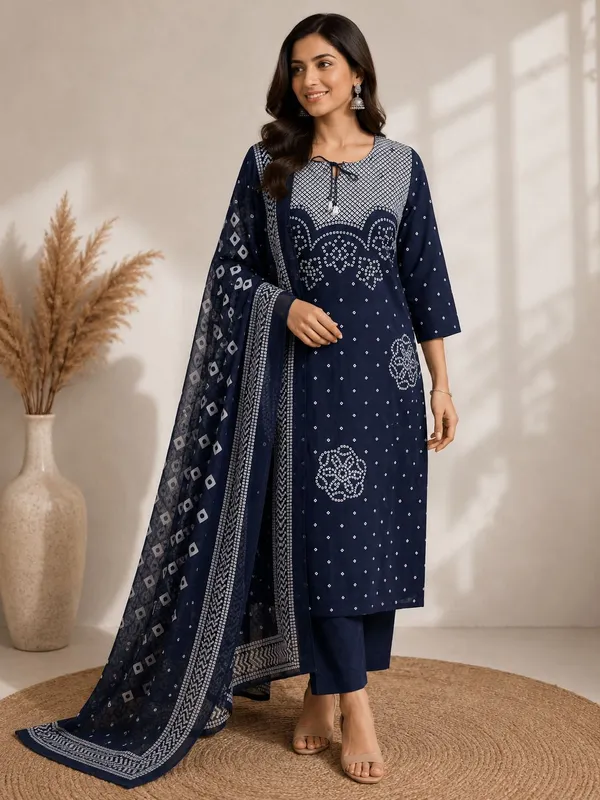 Elegant_Navy_Blue_Bandhani_Kurta_Set_with_Dupatta