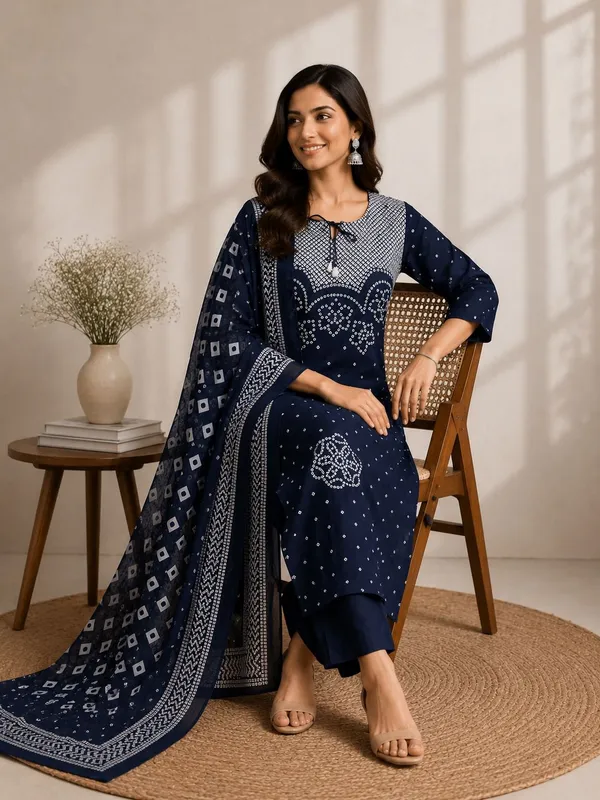 Elegant_Navy_Blue_Bandhani_Kurta_Set_with_Dupatta