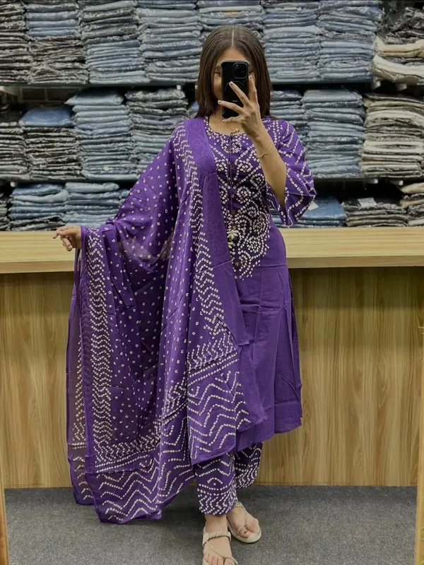 Gangori_Bandhej_Purple_Kurta_Set