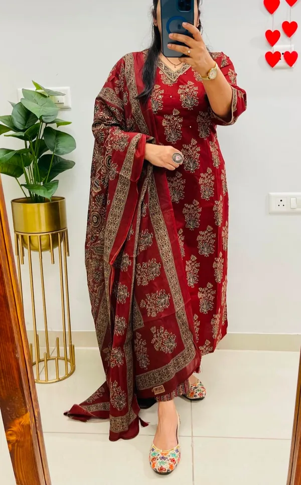 Maroon_Ajrakh_Printed_Kurta_Pant_Set
