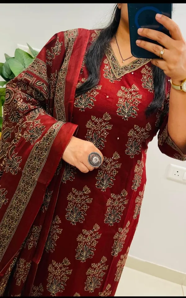 Maroon_Ajrakh_Printed_Kurta_Pant_Set