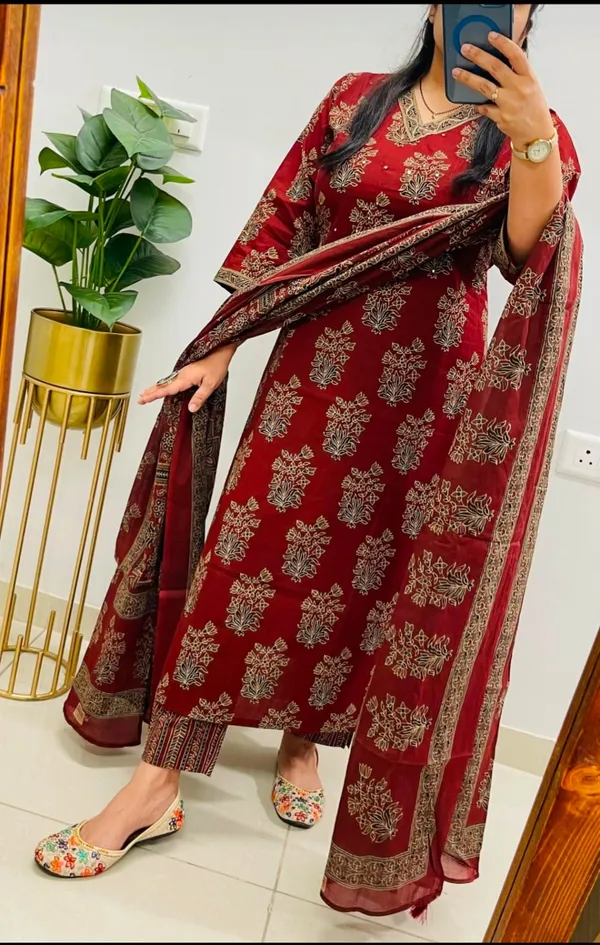 Maroon_Ajrakh_Printed_Kurta_Pant_Set