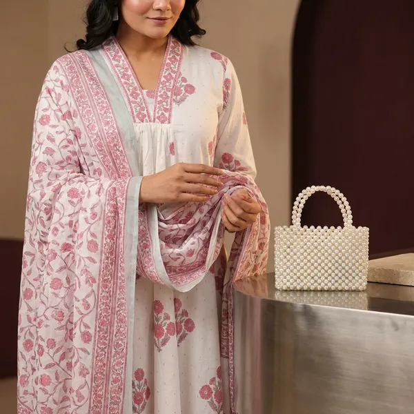 White_&_Pink_Block_Print_Kurta_Palazzo_Set_With_Dupatta_-_Womens_Ethnic_Wear