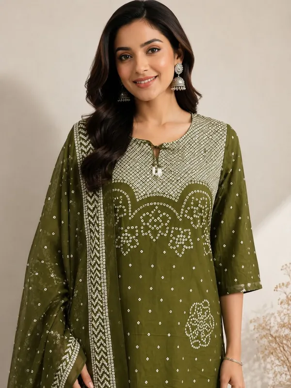 Olive_Green_Bandhani_Print_Kurta_Set_with_Dupatta