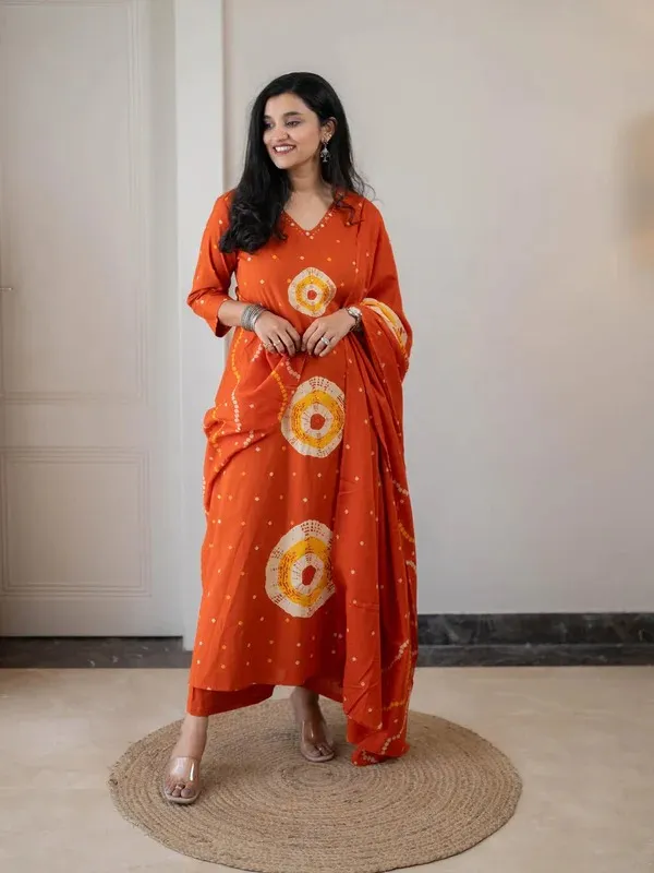 Orange_Bandhani_Print_Kurta_Set_with_Dupatta