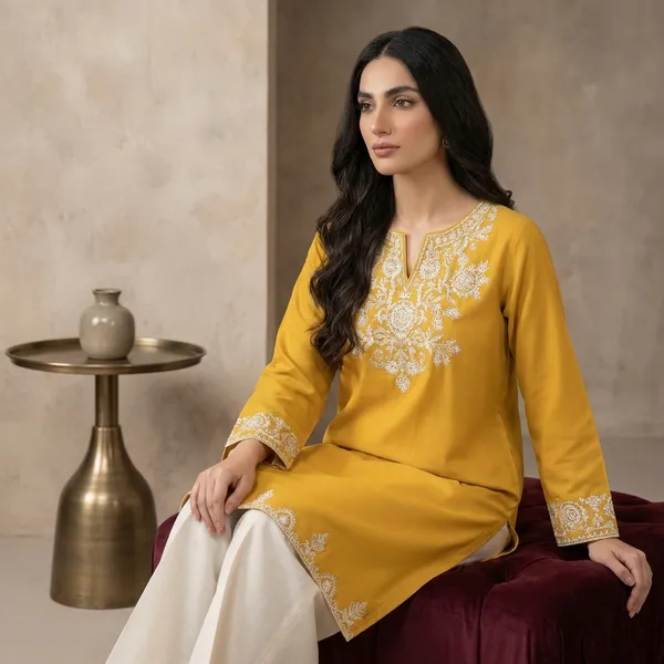 Embroidery_Yellow_Cotton_Kurta_Set_With_Palazzo_Pants