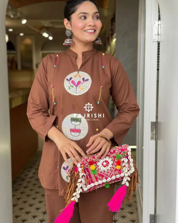 Stylish_Brown_Embroidered_Kurti_&_Trouser_Co-Ord_Set_for_Women_|_Casual_&_Festive_Ethnic_Wear