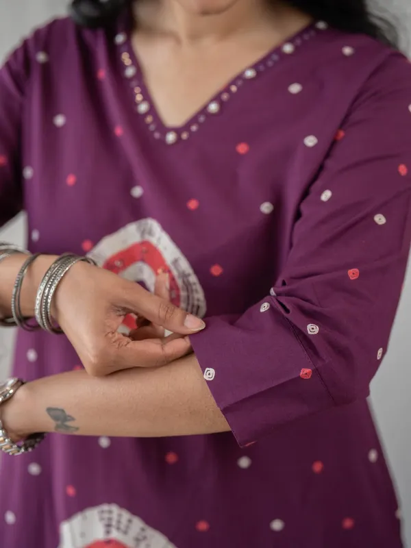 Wine_Bandhani_Print_Cotton_Kurta_Set