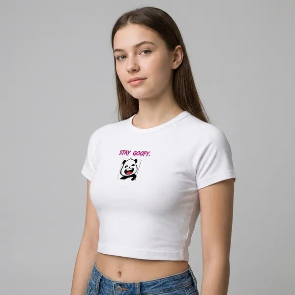 White_Stay_Goofy_Panda_Print_Crop_Top_for_Women