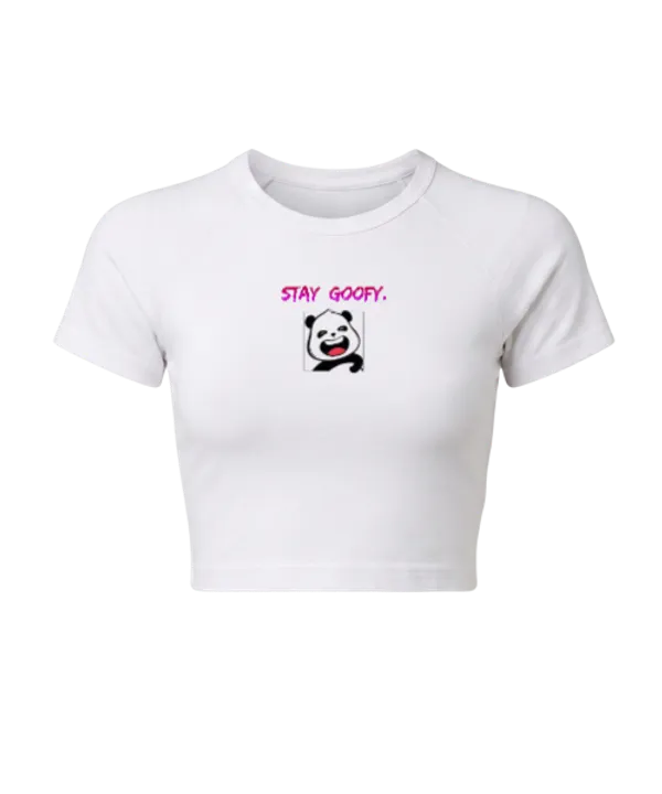 White_Stay_Goofy_Panda_Print_Crop_Top_for_Women