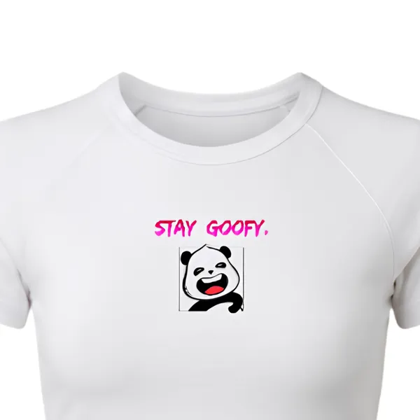 White_Stay_Goofy_Panda_Print_Crop_Top_for_Women