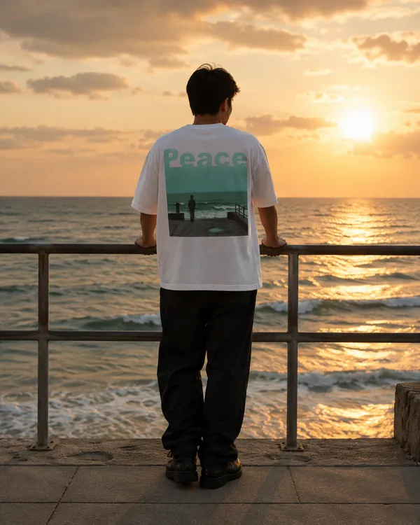 White_Bumeu_Peace_Graphic_Print_Unisex_T-Shirt