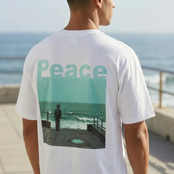 White_Bumeu_Peace_Graphic_Print_Unisex_T-Shirt