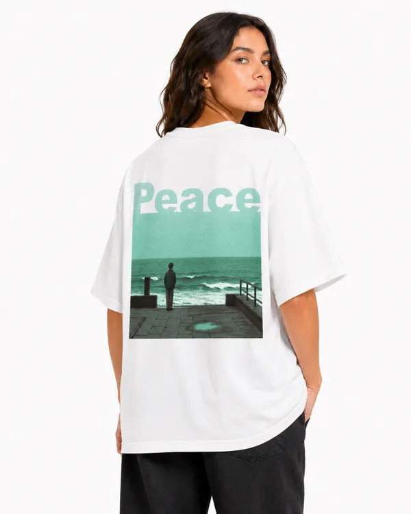 White_Bumeu_Peace_Graphic_Print_Unisex_T-Shirt