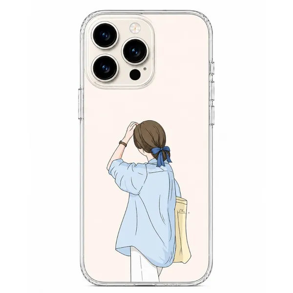 Minimalist_Blue_Ribbon_Girl_Aesthetic_Clear_Case