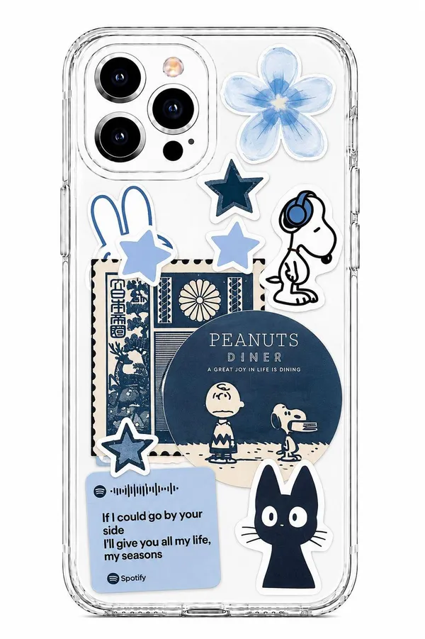 Retro_Blue_Sticker_Collage_Clear_Phone_Case