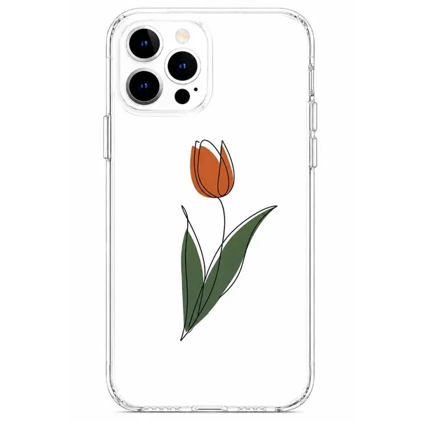 Minimalist_Orange_Tulip_Line_Art_Clear_Phone_Case