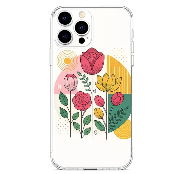 Retro_Geometric_Floral_Bouquet_Clear_Phone_Case