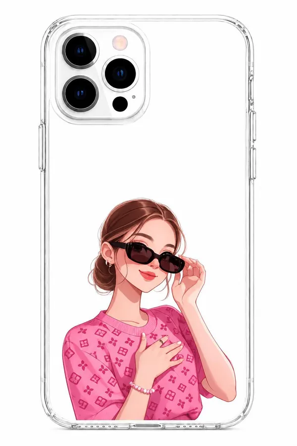 Aesthetic_Sunglasses_Girl_Pink_Fashion_Clear_Phone_Case
