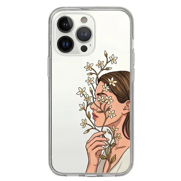 Blossom_Girl_Aesthetic_Line_Art_Clear_Phone_Case