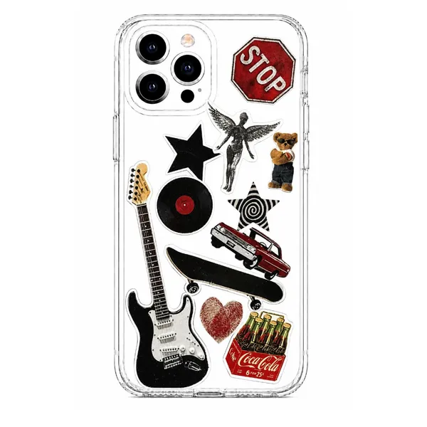 Caseculture_Clear_Tpu_Phone_Cover_Vintage_Rock_Sticker_Collage