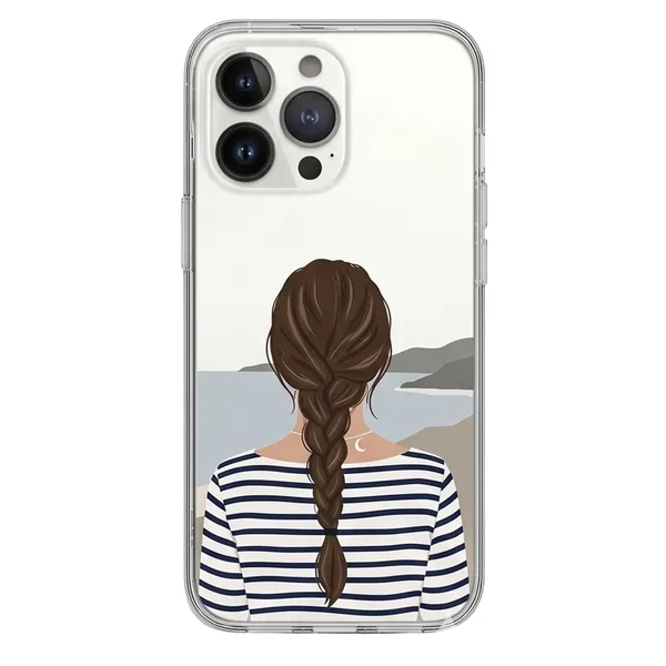Coastal_Braid_Girl_Minimalist_Illustration_Clear_Phone_Case