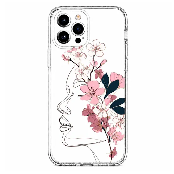 Floral_Line_Art_Portrait_Clear_Tpu_Mobile_Cover