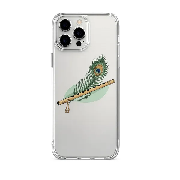 Krishna_Minimalist_Flute_&_Peacock_Feather_Clear_Phone_Case