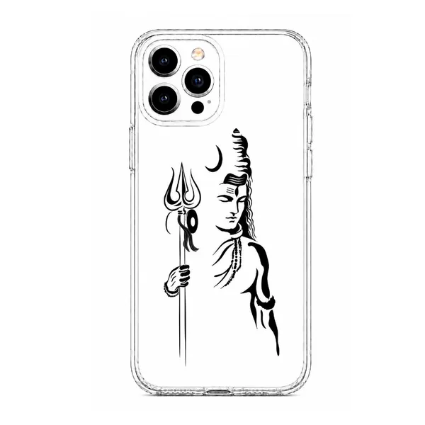 Caseculture_Shiva_Trident_Crescent_Moon_Line_Art_Clear_Tpu_Mobile_Cover
