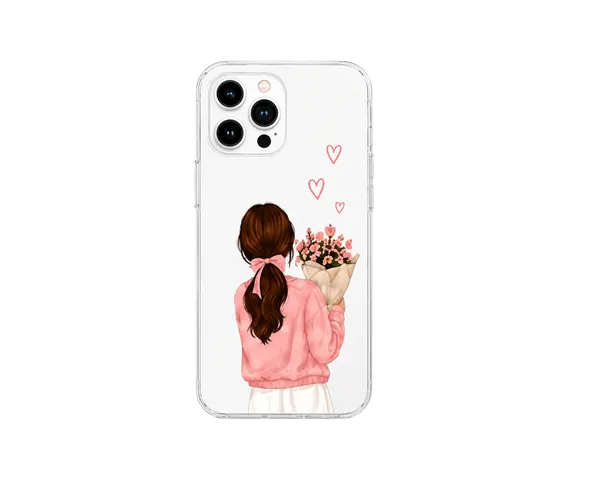 Caseculture_Aesthetic_Girl_Flower_Bouquet_Pink_Heart_Transparent_Tpu_Cover