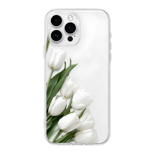 White_Tulip_Floral_Aesthetic_Transparent_Tpu_Mobile_Cover