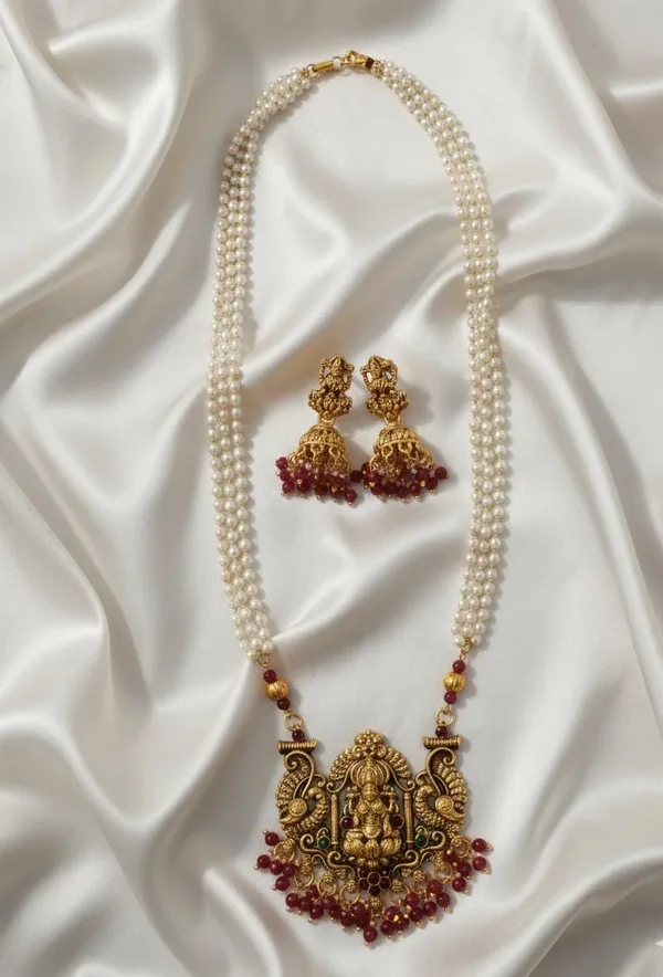 Temple_Jewellery_Set_For_Women_Gold_Plated_South_Indian_Lakshmi_Pendant_Pearl_Long_Necklace_With_Jhumka_Earrings_Traditional_Fashion_Jewellery