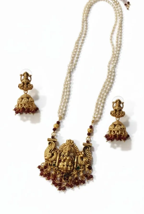 Temple_Jewellery_Set_For_Women_Gold_Plated_South_Indian_Lakshmi_Pendant_Pearl_Long_Necklace_With_Jhumka_Earrings_Traditional_Fashion_Jewellery