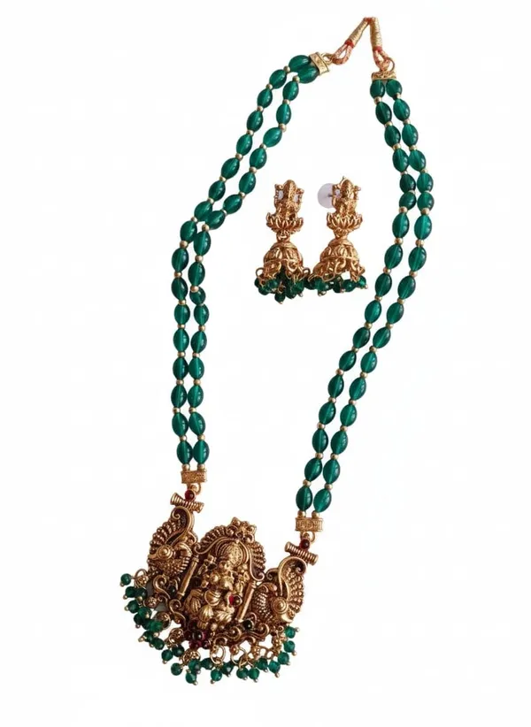 Traditional_South_Indian_Temple_Jewellery_Lakshmi_Pendant_Necklace_Set_With_2_Line_Red_Tumble_Beads_Mala_Matching_Jhumka_Earrings_For_Women