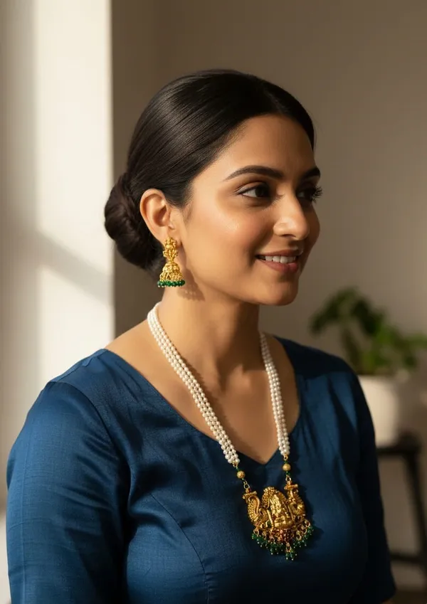 Gold_Plated_South_Indian_Lakshmi_Pendant_Pearl_Long_Necklace_With_Jhumka_Earrings_Traditional_Fashion_Temple_Jewellery_Set_For_Women