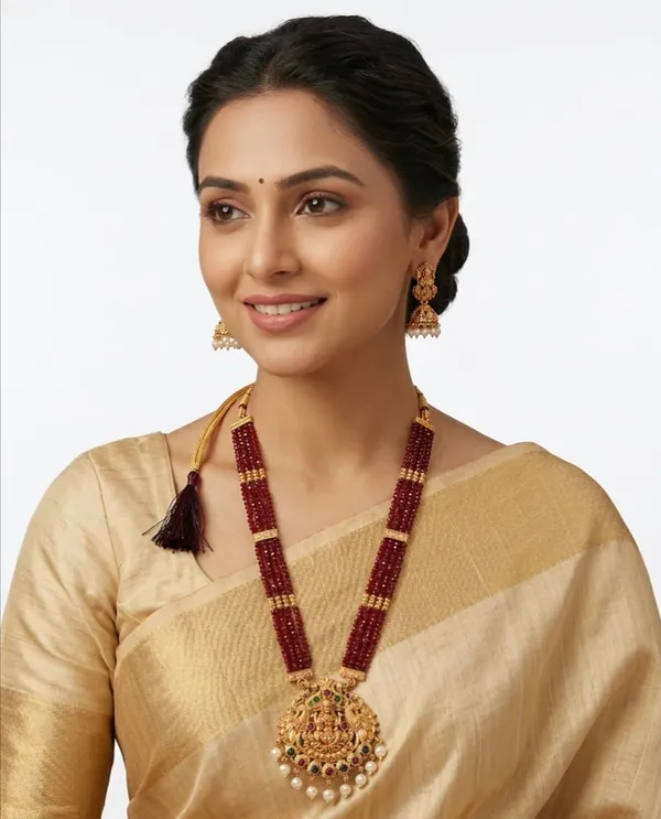Lakshmi_Devi_Pearl_Pendant_With_4_Line_Crystal_Mala_With_Earring_For_Women