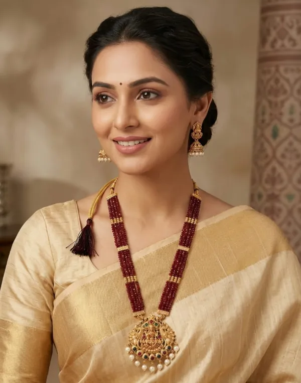 Lakshmi_Devi_Pearl_Pendant_With_4_Line_Crystal_Mala_With_Earring_For_Women