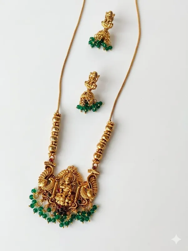 Lakshmi_Green_Crystal_Brass_Long_Set_For_Women