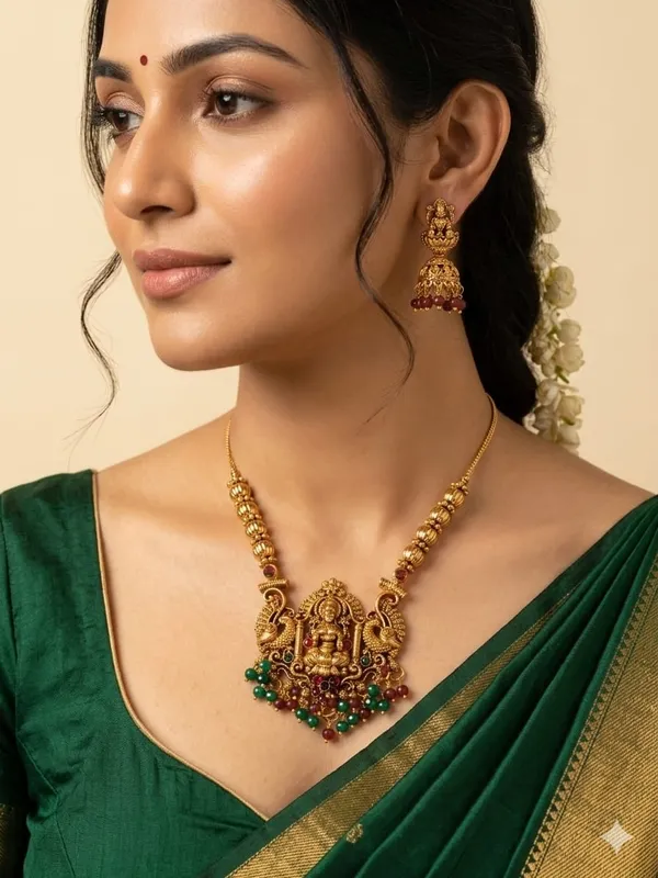 Lakshmi_Green_Crystal_Brass_Long_Set_For_Women