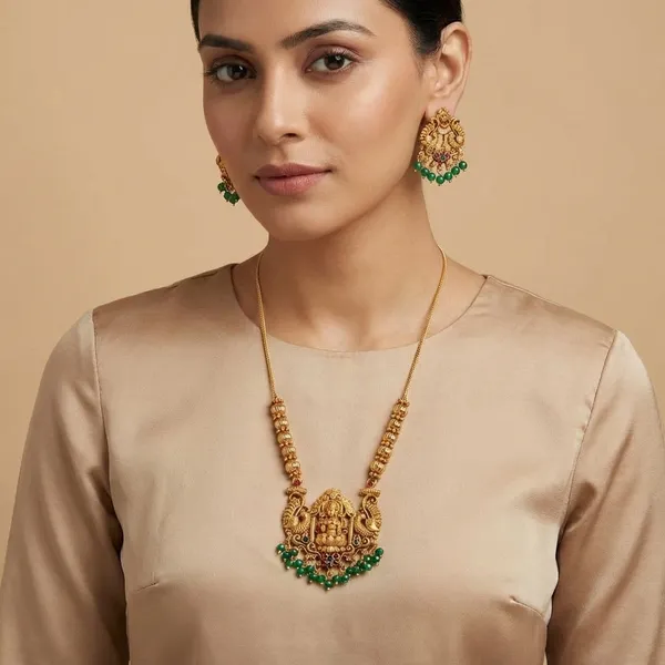 Lakshmi_Green_Crystal_Brass_Long_Set_For_Women