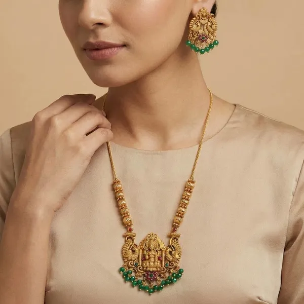 Lakshmi_Green_Crystal_Brass_Long_Set_For_Women