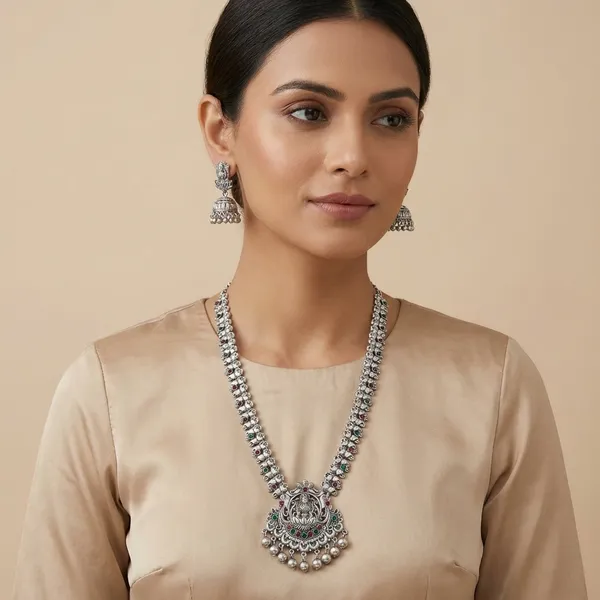 Lakshmi_Devi_Silver_Long_Set_For_Women