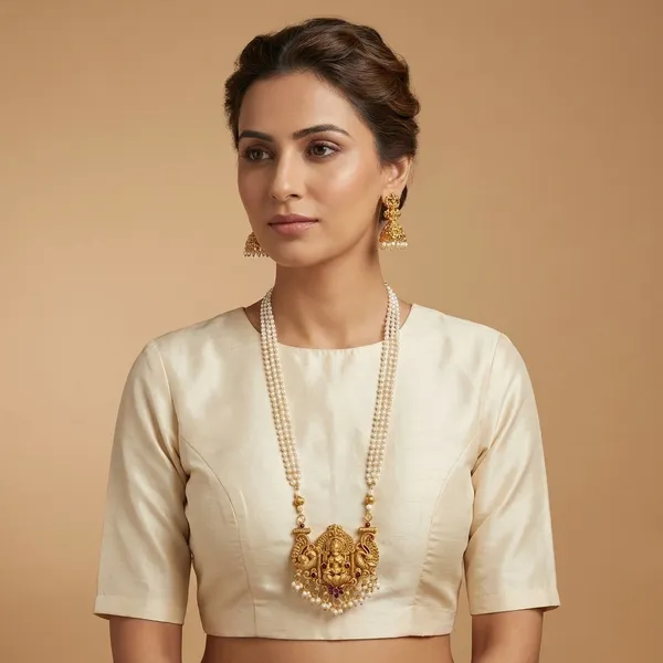 Temple_Gold_Plated_South_Indian_Lakshmi_Pendant_Pearl_Long_Necklace_With_Jhumka_Earrings_Traditional_Fashion_Jewellery_Set_For_Women