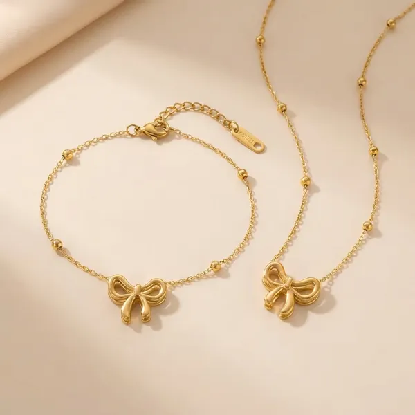 Gold_Bow_Jewellery_Set_Necklace_Bracelet