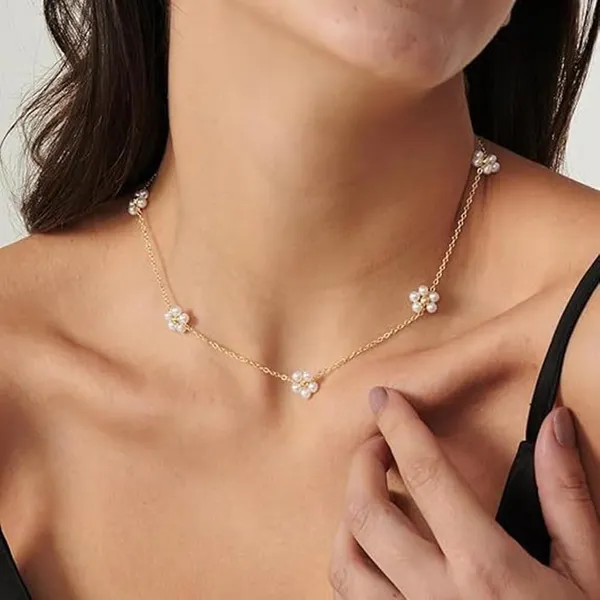 Gold_Anti_Tarnish_Pearl_Flower_Choker_Necklace