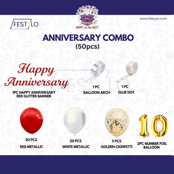 10th_Anniversary_Combo_Decoration_Kit_50_Pcs_Red_White_Gold_Theme