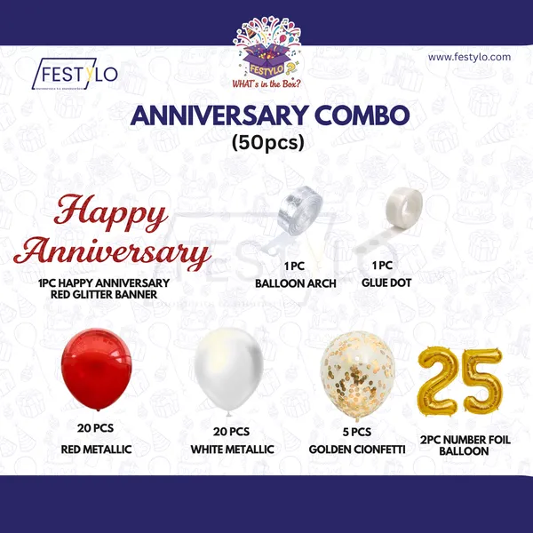 25th_Anniversary_Combo_Decoration_Kit_50_Pcs_Red_White_Gold_Theme