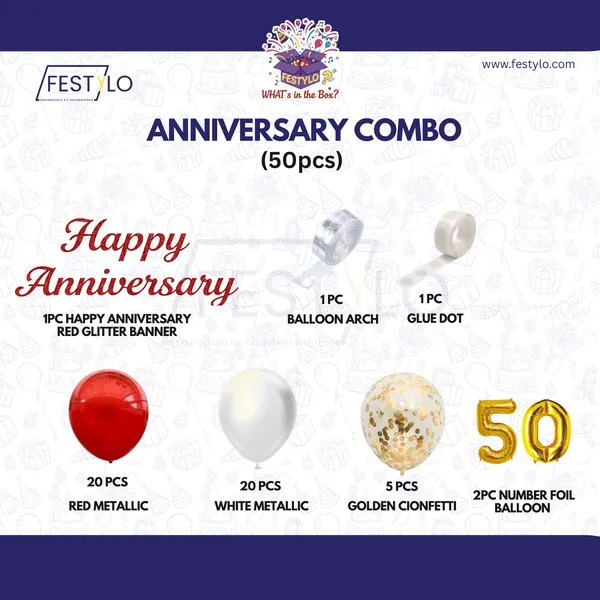 50th_Anniversary_Combo_Decoration_Kit_50_Pcs_Red_White_Gold_Theme
