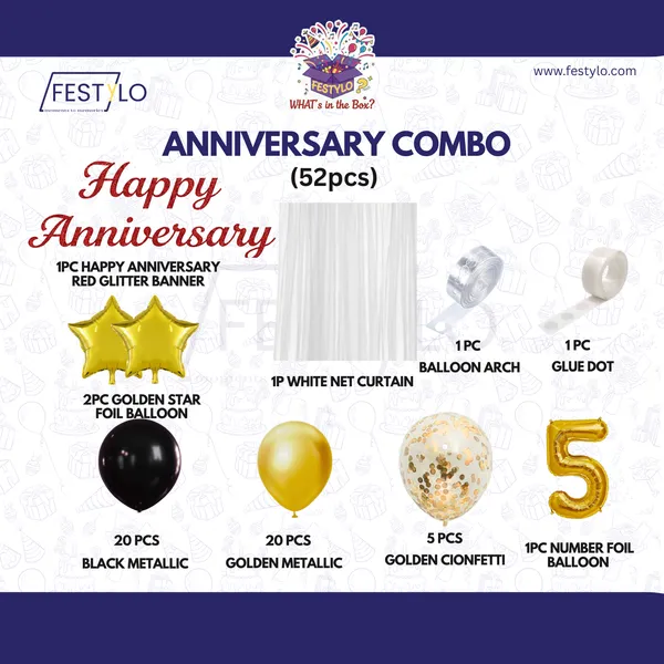 5th_Anniversary_Combo_Decoration_Kit_52_Pcs_Black_Gold_Theme_With_Curtain