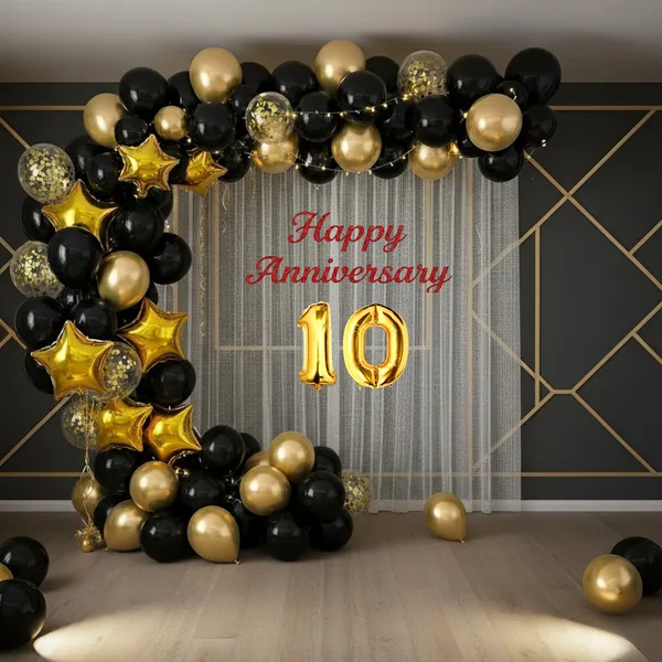 10th_Anniversary_Combo_Decoration_Kit_53_Pcs_Black_Gold_Theme_With_Curtain